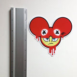 a ruler displaying the approximate 3" size of a deadmau5 sticker slap