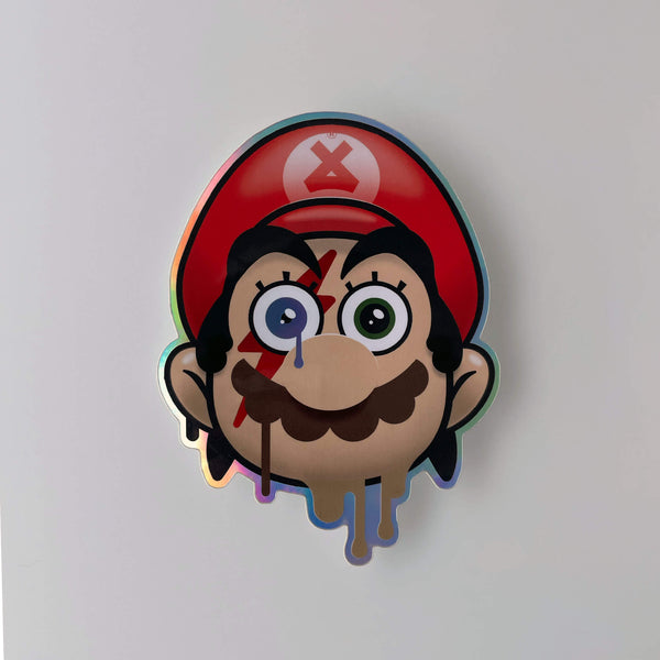 Ayecon Mario and David Bowie mashup sticker slap on holographic material