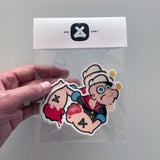 hand holding an Ayeconic Popeye street sticker slap three pack by the Ayecon