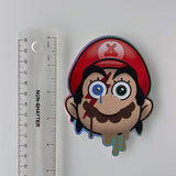 Ayecon Mario and David Bowie mashup sticker slap on holographic material next to ruler showing a sticker height of 4.5 inches